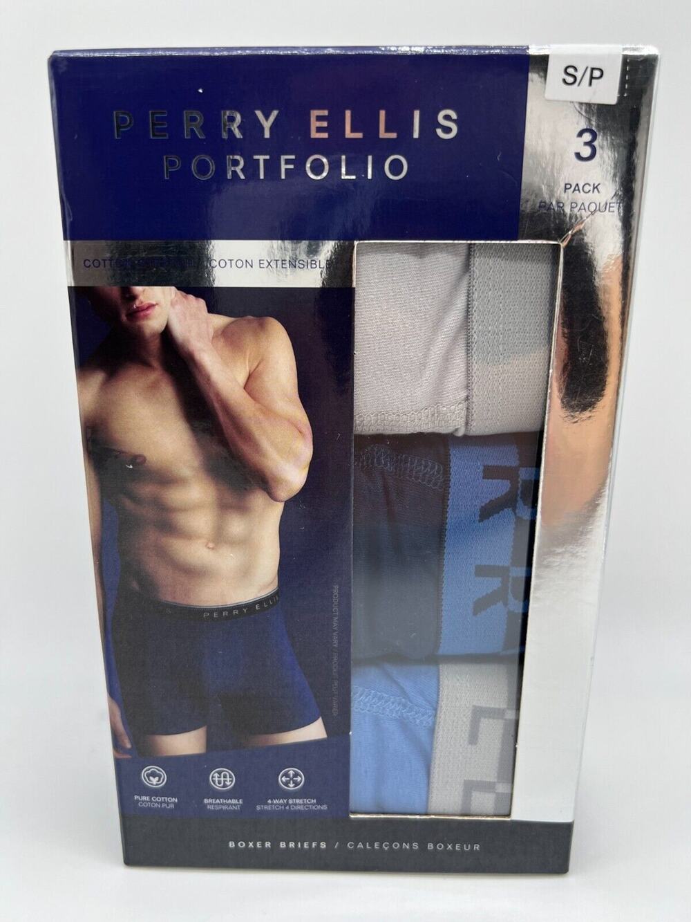 Perry Ellis Portfolio Cotton Stretch Boxer Briefs Multicolor 3 Pack Size S.